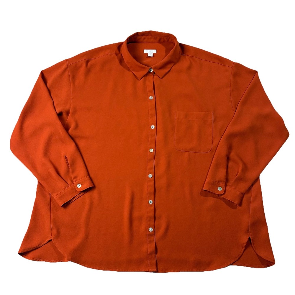 J Jill Long Sleeve Button Up Blouse Burnt Orange Women's 2X Career Basic Classic - Picture 1 of 12